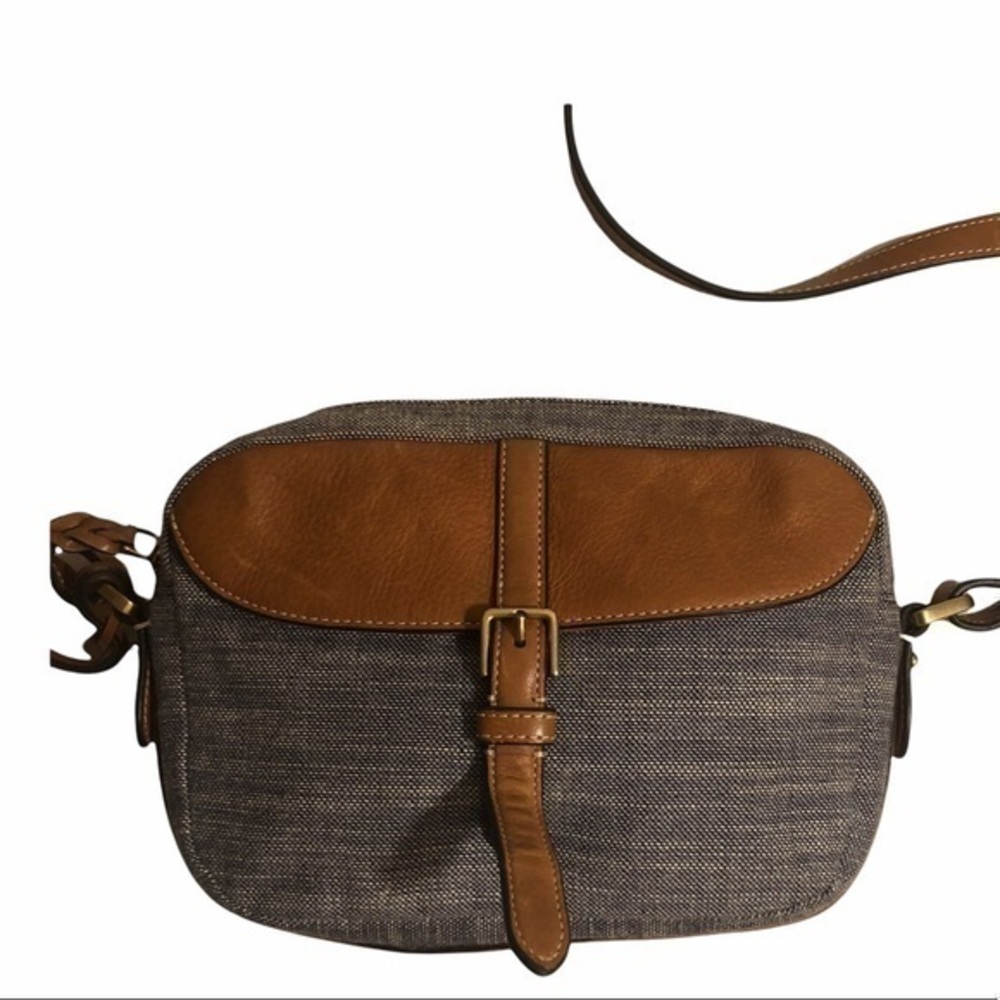 Fossil wicker and leather crossbody bag
